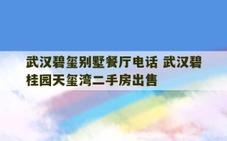 武汉碧玺别墅餐厅电话 武汉碧桂园天玺湾二手房出售